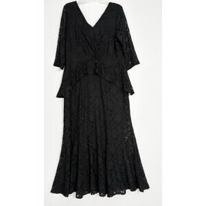 Vtg Ursula Of Switzerland Black Lace GOTH Dark Romance Long Dress Sz 18